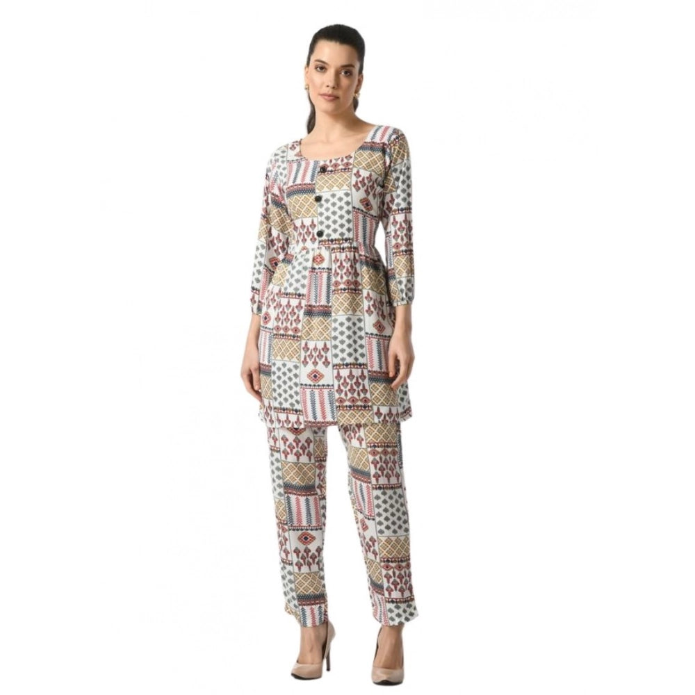 HD Women's Casual Crepe 3-4th Sleeves Cord Set (White)