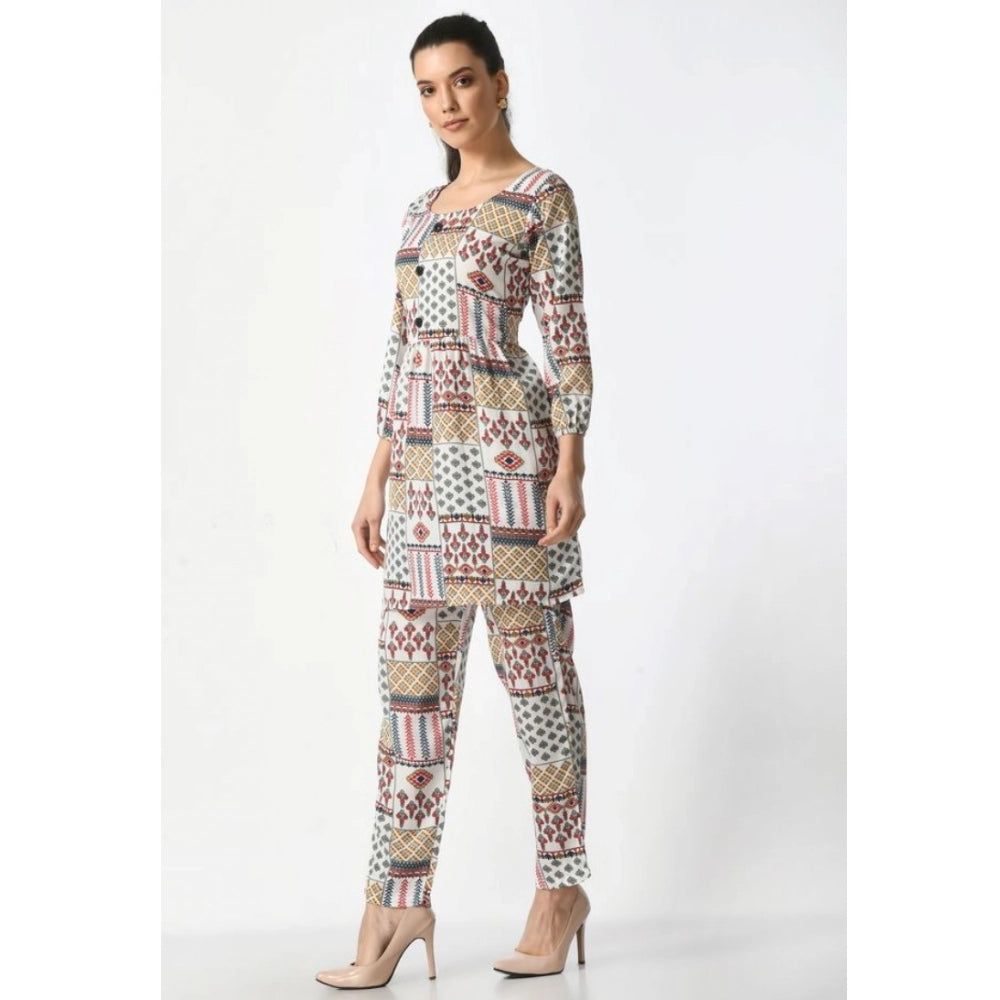 HD Women's Casual Crepe 3-4th Sleeves Cord Set (White)