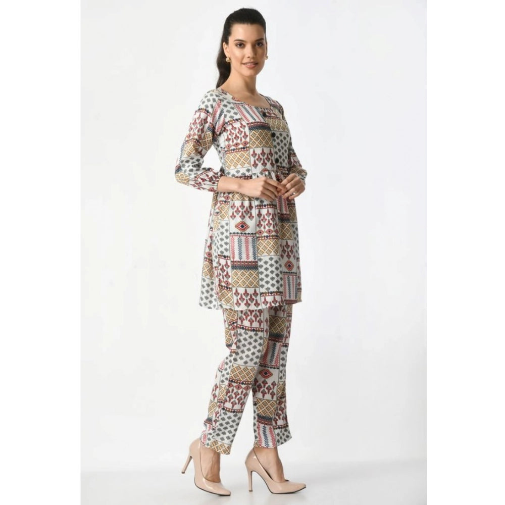 HD Women's Casual Crepe 3-4th Sleeves Cord Set (White)