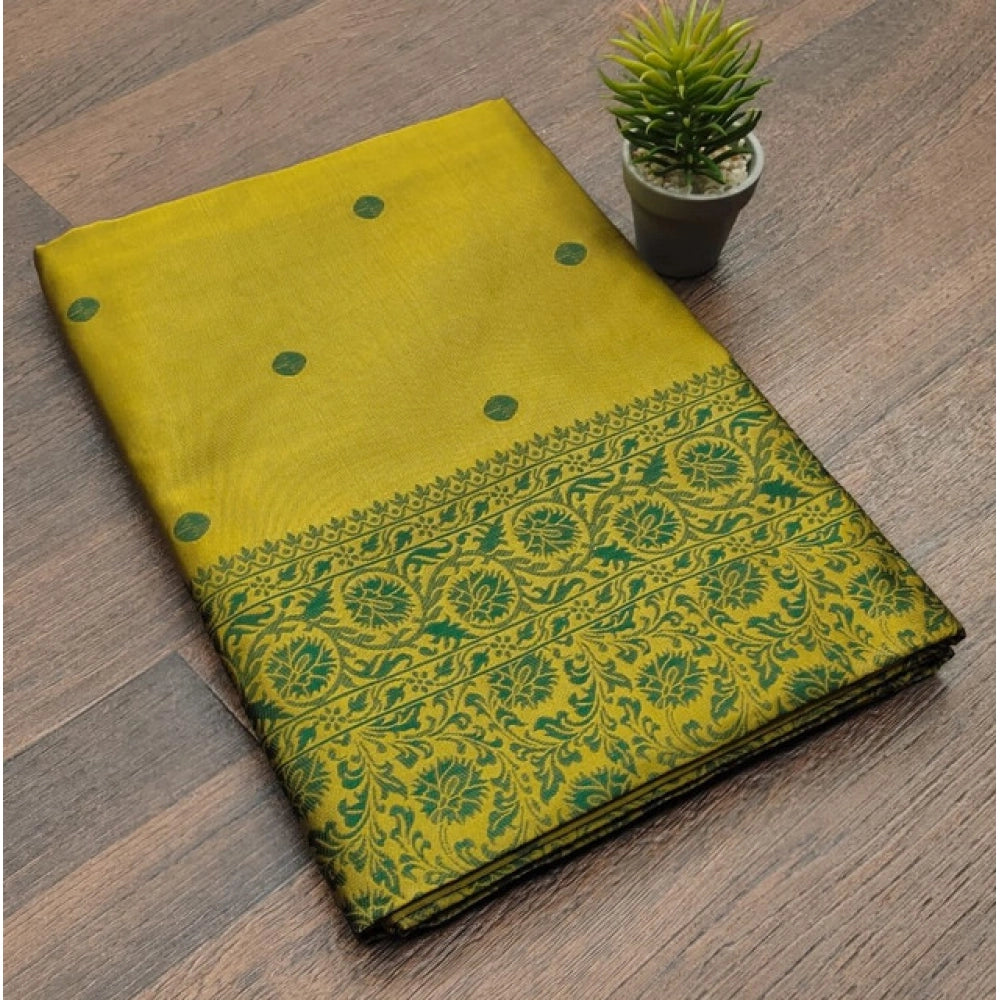 Women's Soft Lichi Silk Printed Saree With Unstitched Blouse 5.5Mtr (Green)