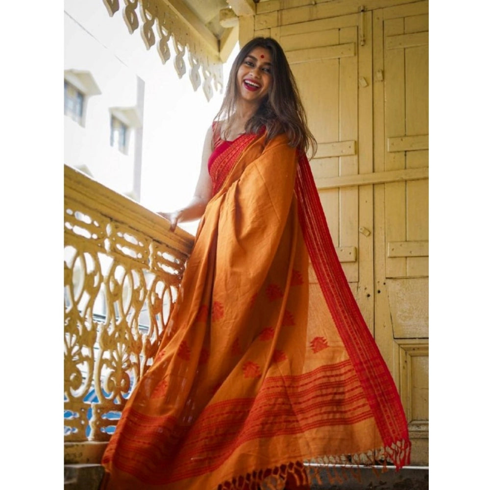 HD Women's Soft Lilan Printed Saree With Unstitched Blouse 5.5Mtr (Mustard聽)