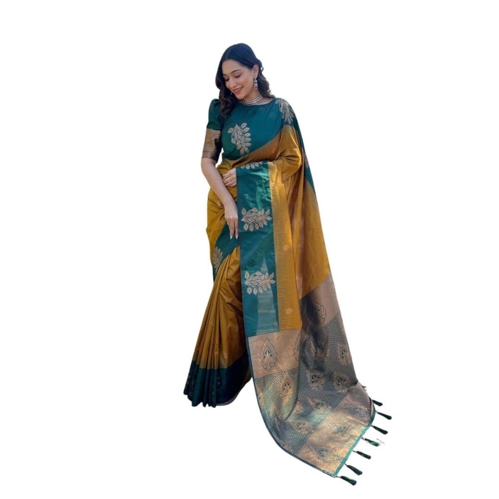 HD Women's Soft Lichi Silk Printed Saree With Unstitched Blouse 5.5Mtr (Mustard聽)