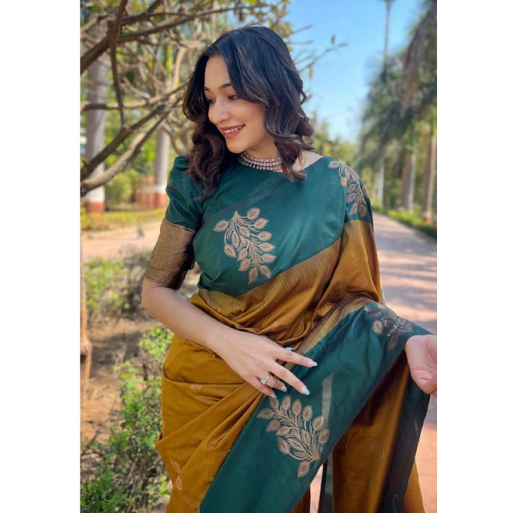 HD Women's Soft Lichi Silk Printed Saree With Unstitched Blouse 5.5Mtr (Mustard聽)
