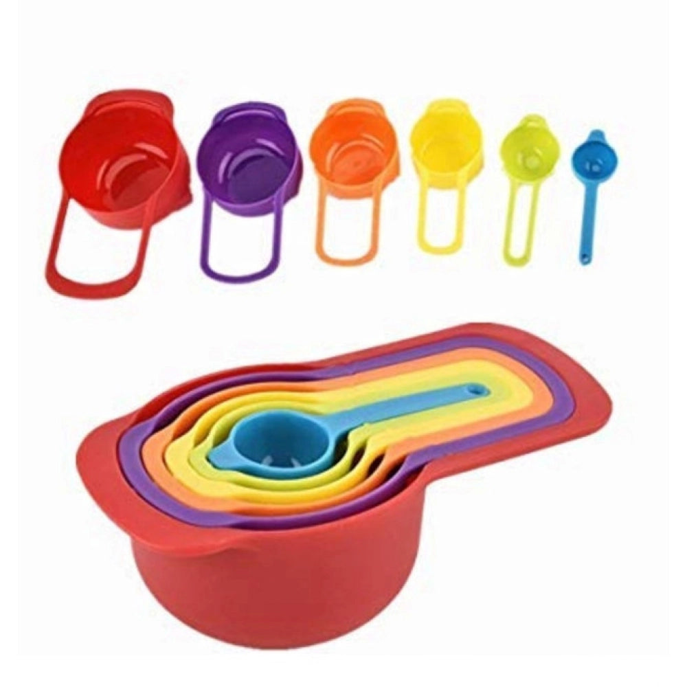 HamariDookan Pack of 4_Colorful Measuring Cup Spoon Set Stackable Kitchen Measuring Cups (Color: Assorted )