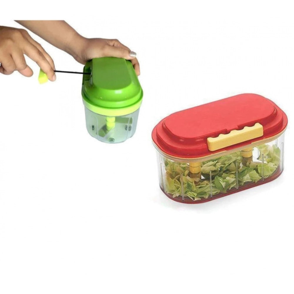 HamariDookan Pack Of 2_Twin Bowl Dual-Blade Hand Chopper | Manual Food Processor for Vegetables And Fruits (Color: Assorted )