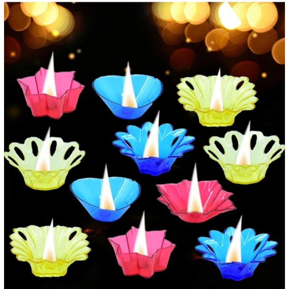 Pack Of 2_Floral Diya Set – Multi-Color Tea Light Holders Set of 12 (Color: Assorted )