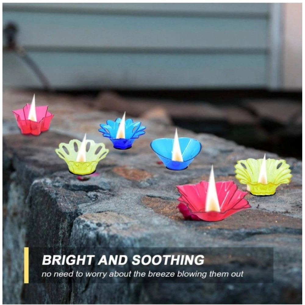 Pack Of 2_Floral Diya Set – Multi-Color Tea Light Holders Set of 12 (Color: Assorted )
