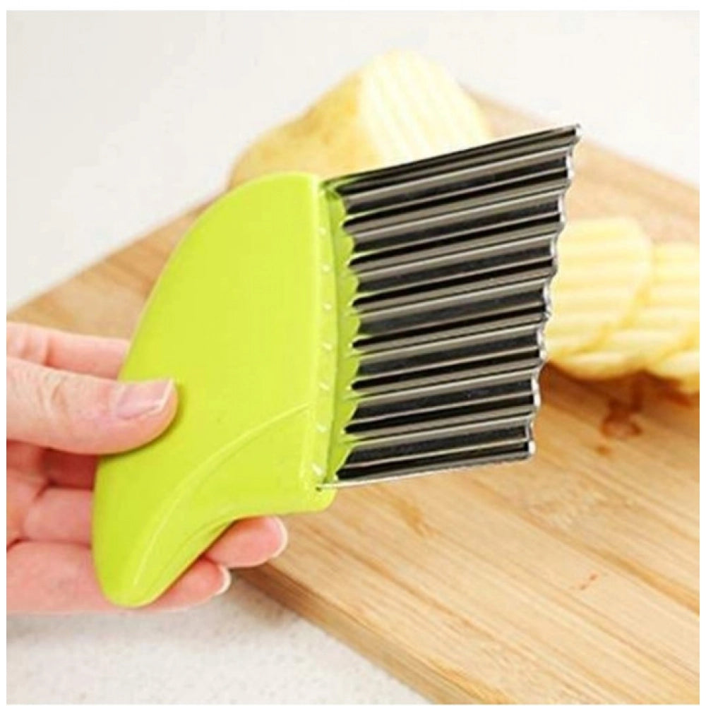 HamariDookan Pack Of_5 Wave Shape Stainless Steel Potato Cutter And Slicer – (Color: Assorted )