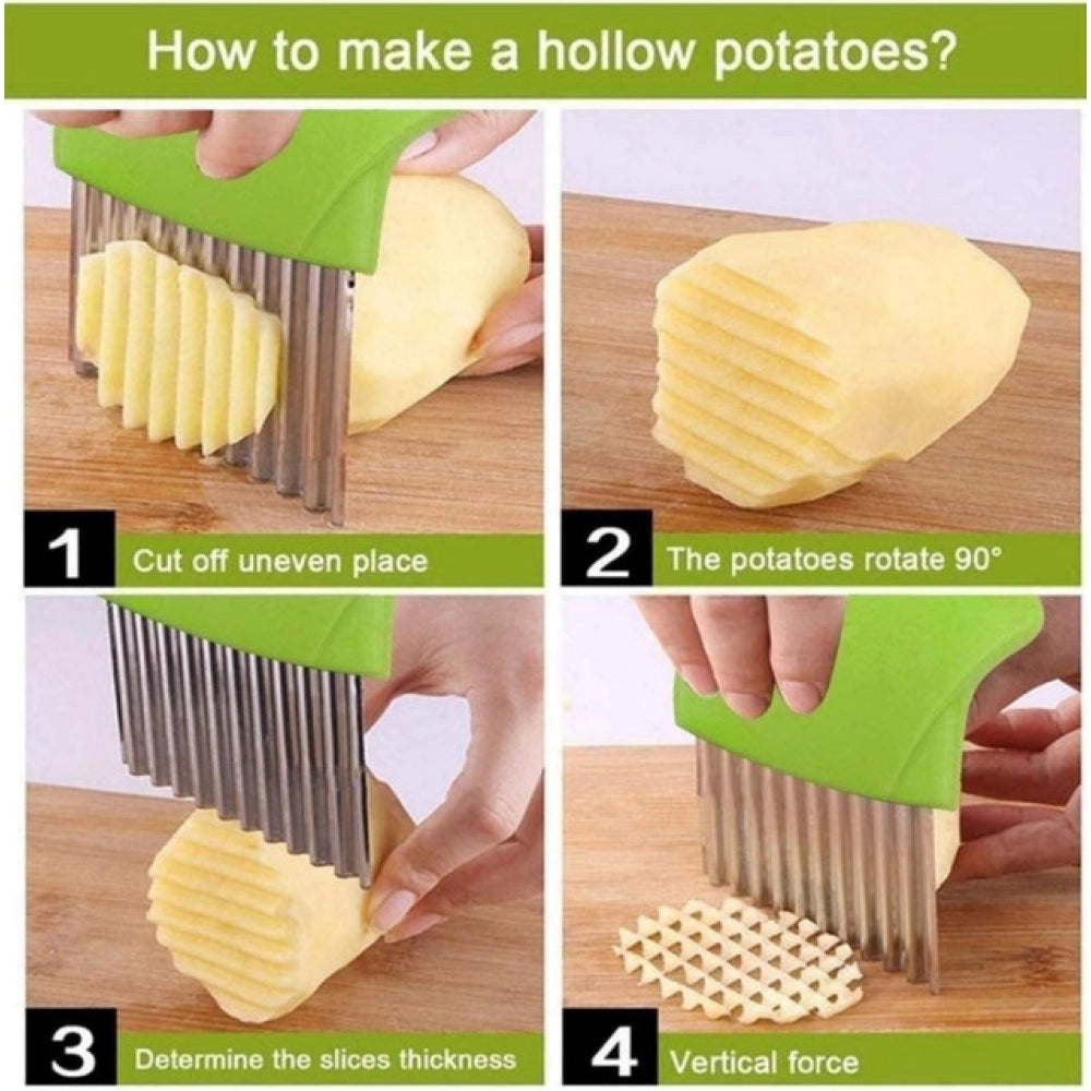 HamariDookan Pack Of_5 Wave Shape Stainless Steel Potato Cutter And Slicer – (Color: Assorted )
