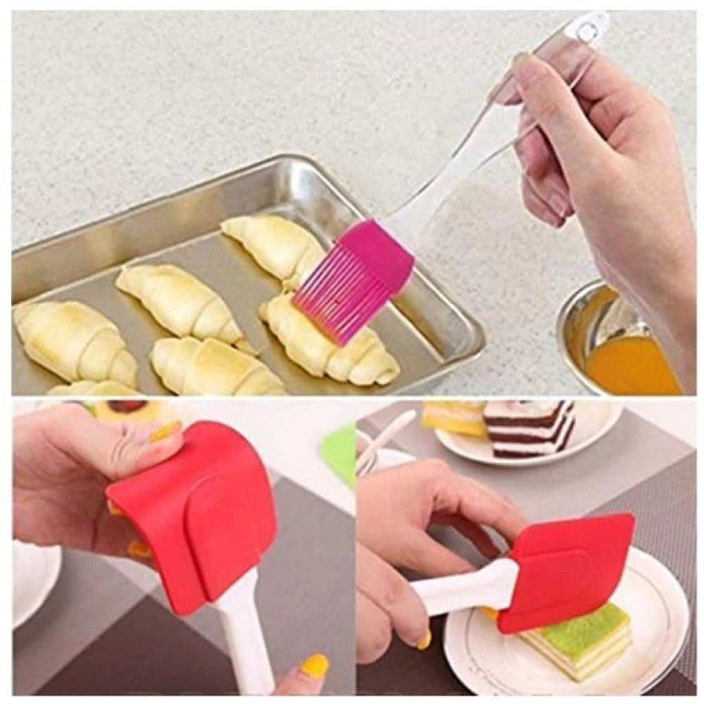 HamariDookan Pack Of 5_Silicone Spatula with Brush – Heat Resistant Cooking And Baking (Color: Assorted )