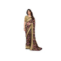Women's Chiffon Printed Saree With Unstitched Blouse 5.5Mtr闁?Beige)