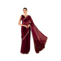 HD Women's Jimmy Choo solid Saree With Unstitched Blouse 5.5Mtr聽(Wine聽)