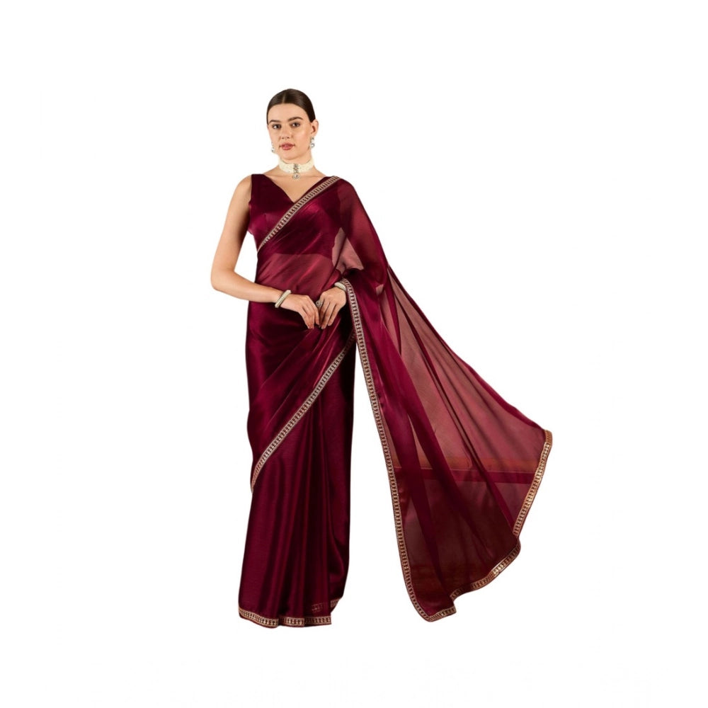 HD Women's Jimmy Choo solid Saree With Unstitched Blouse 5.5Mtr聽(Wine聽)