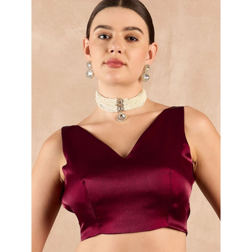 HD Women's Jimmy Choo solid Saree With Unstitched Blouse 5.5Mtr聽(Wine聽)