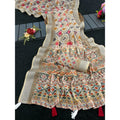 Women's Linen Cotton  Printed Saree With Unstitched Blouse 5.5Mtr闁?Cream)