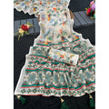 Women's Linen Cotton  Printed Saree With Unstitched Blouse 5.5Mtr闁?Green)