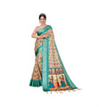 Women's Cotton Silk  Printed Saree With Unstitched Blouse 5.5Mtr闁?Sky Blue)
