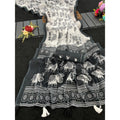 Women's Linen Cotton Printed Saree With Unstitched Blouse 5.5Mtr闁?Black)