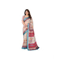 Women's Linen Cotton  Printed Saree With Unstitched Blouse 5.5Mtr闁?Cream)