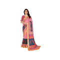 Women's Linen Cotton  Printed Saree With Unstitched Blouse 5.5Mtr闁?Pink)