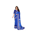 Women's Linen Cotton  Printed Saree With Unstitched Blouse 5.5Mtr闁?Blue)