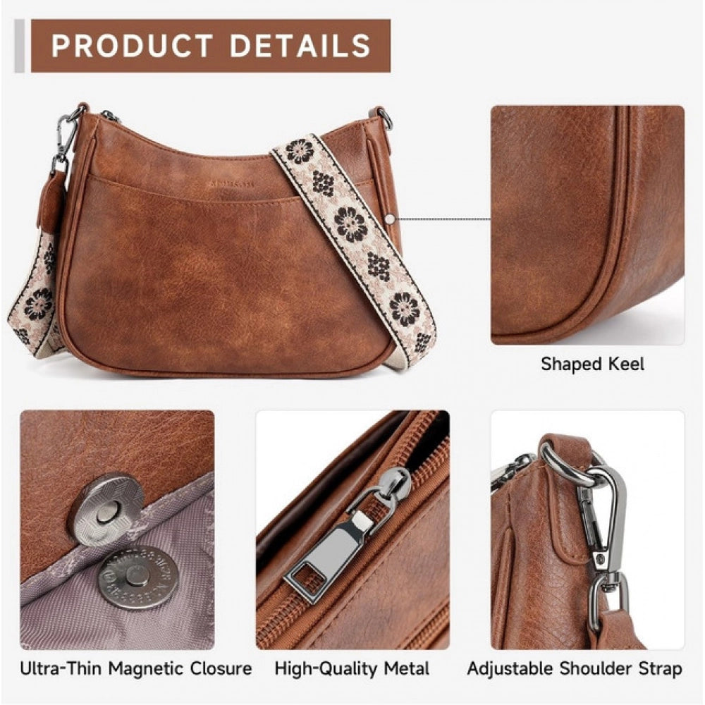 Women's PU Leather Zipper Sling Bag