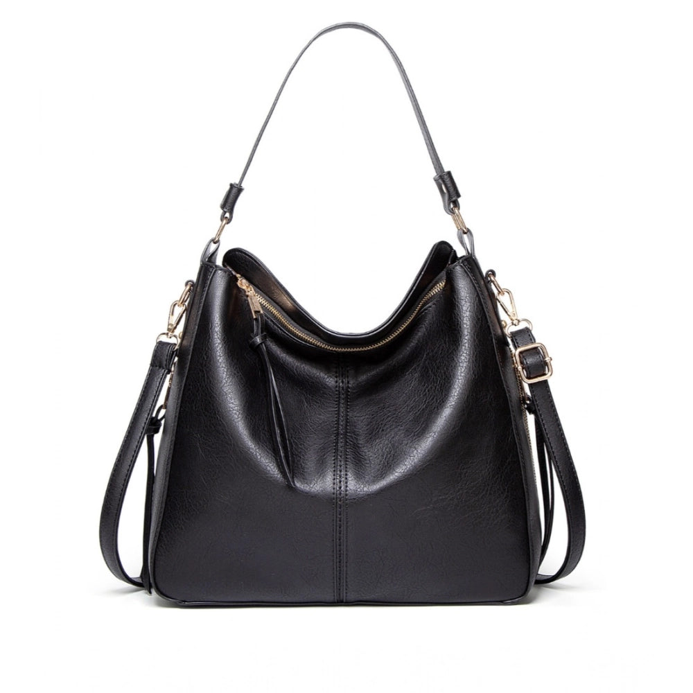 Women's PU Leather Zipper Handbag (Black)