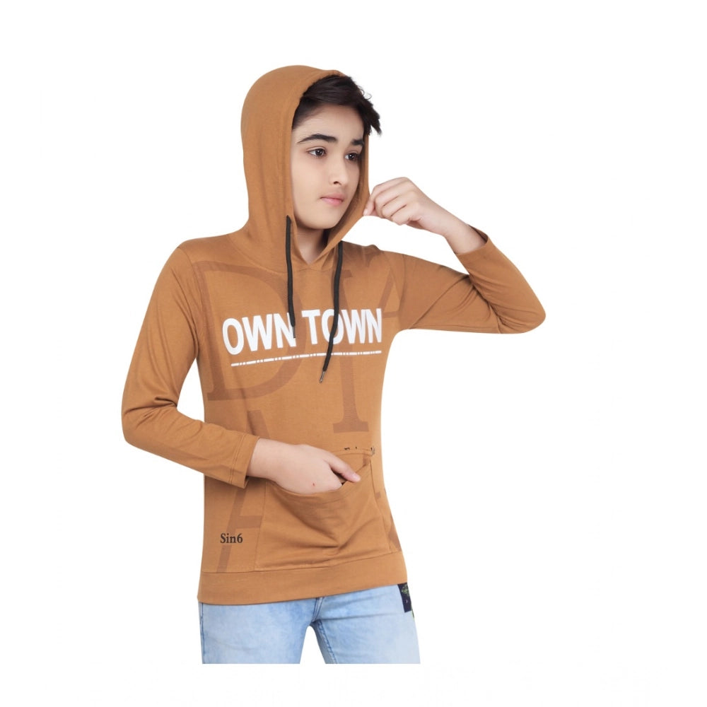 HamariDookan Boy's Cotton Printeded Hooded Neck Hoodies (Brown)