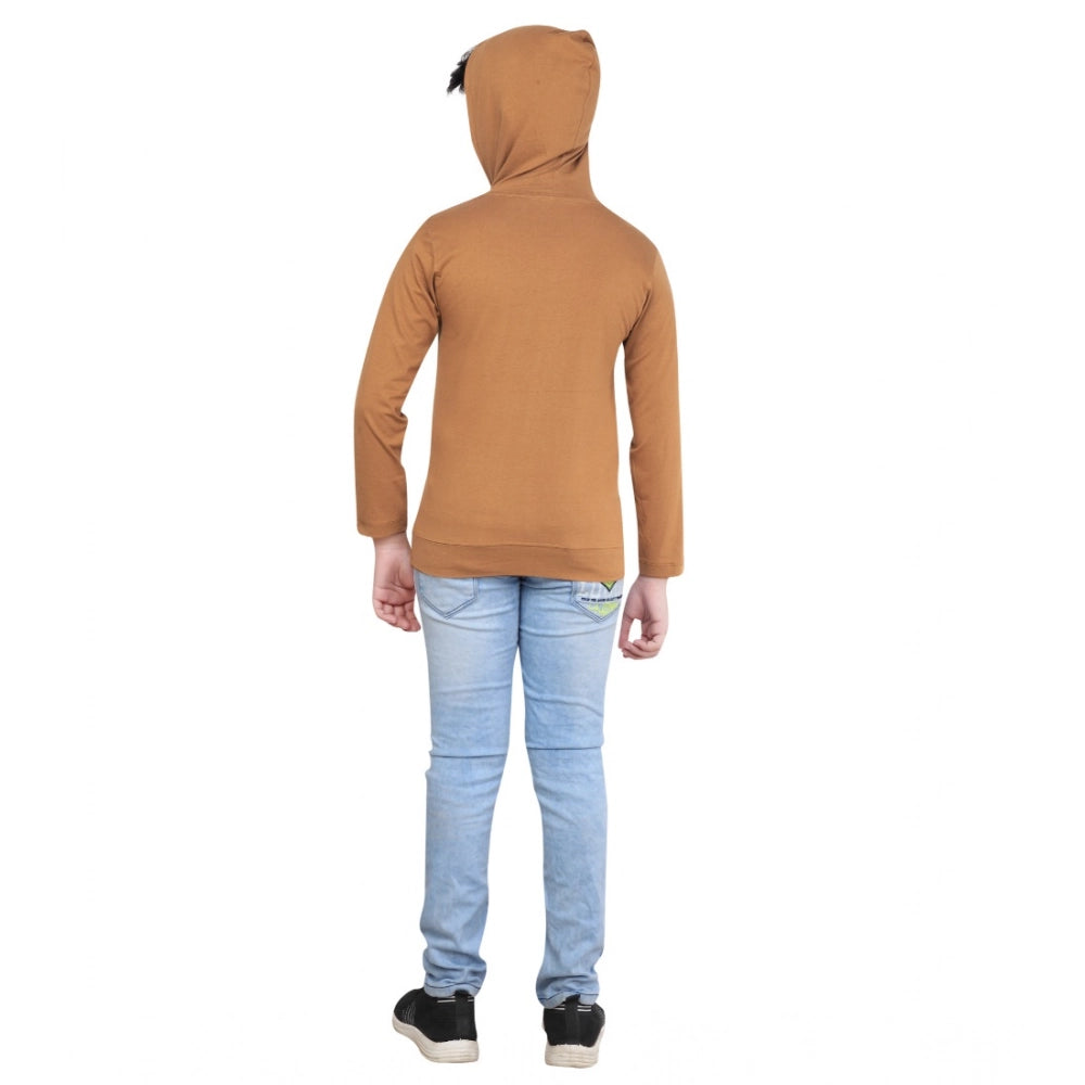 HamariDookan Boy's Cotton Printeded Hooded Neck Hoodies (Brown)
