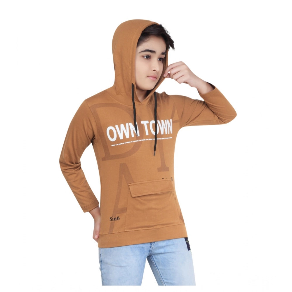 HamariDookan Boy's Cotton Printeded Hooded Neck Hoodies (Brown)