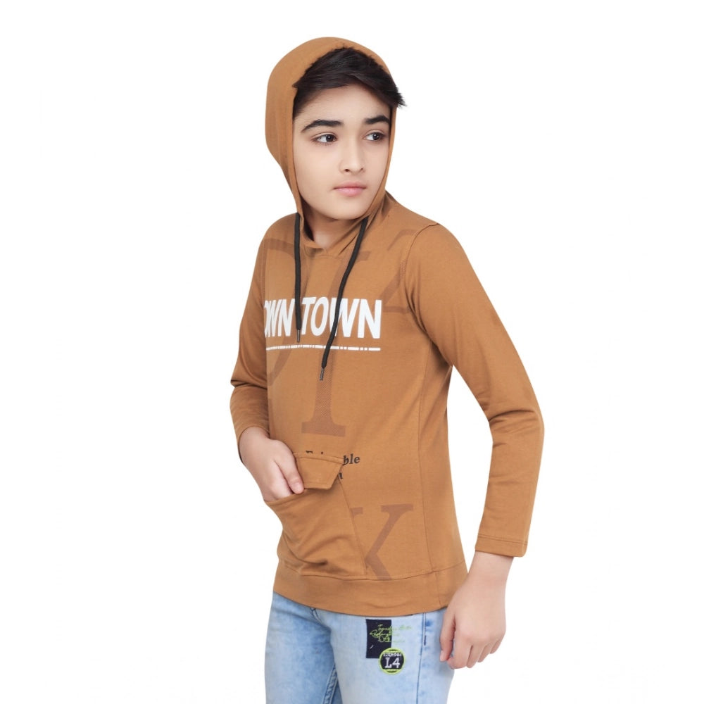 HamariDookan Boy's Cotton Printeded Hooded Neck Hoodies (Brown)