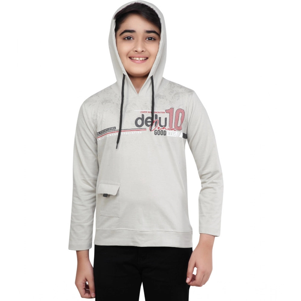 HamariDookan Boy's Cotton Printeded Hooded Neck Hoodies (Grey )