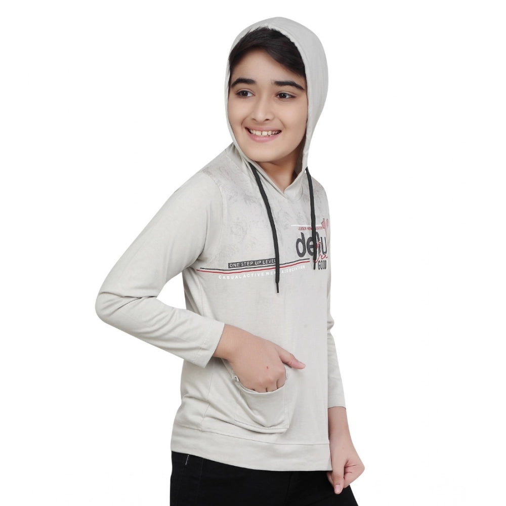 HamariDookan Boy's Cotton Printeded Hooded Neck Hoodies (Grey )