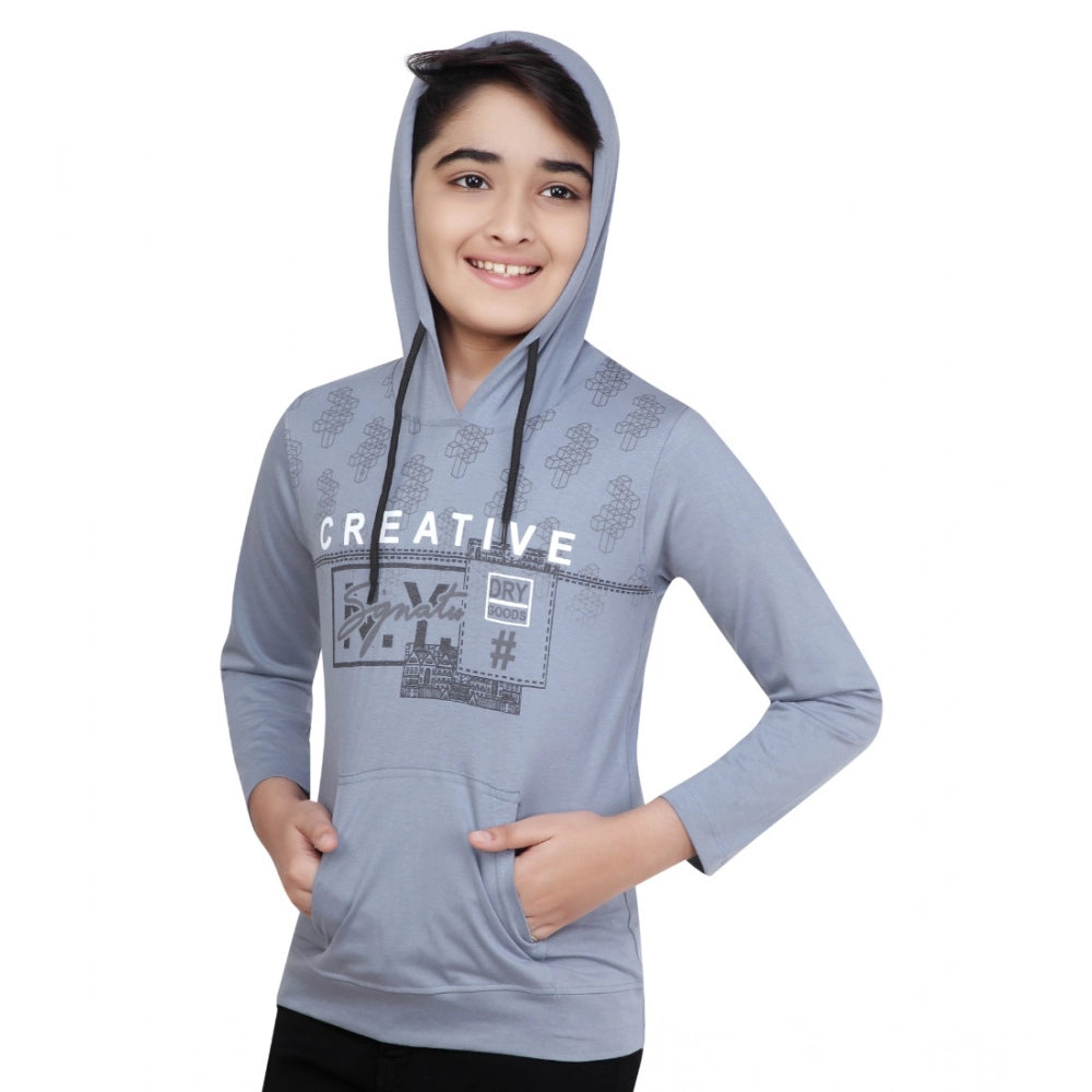 HamariDookan Boy's Cotton Printeded Hooded Neck Hoodies (Steel Blue)