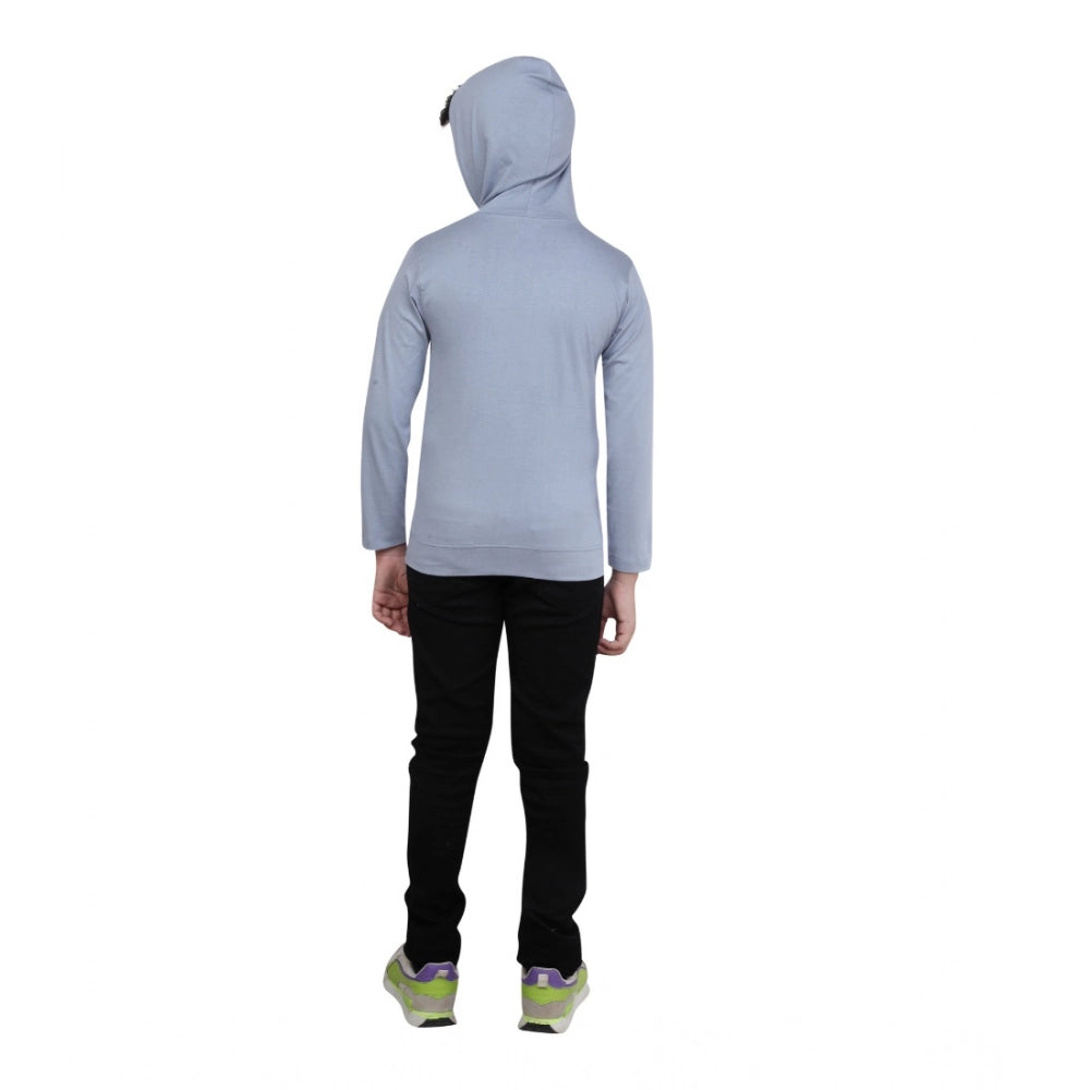 HamariDookan Boy's Cotton Printeded Hooded Neck Hoodies (Steel Blue)