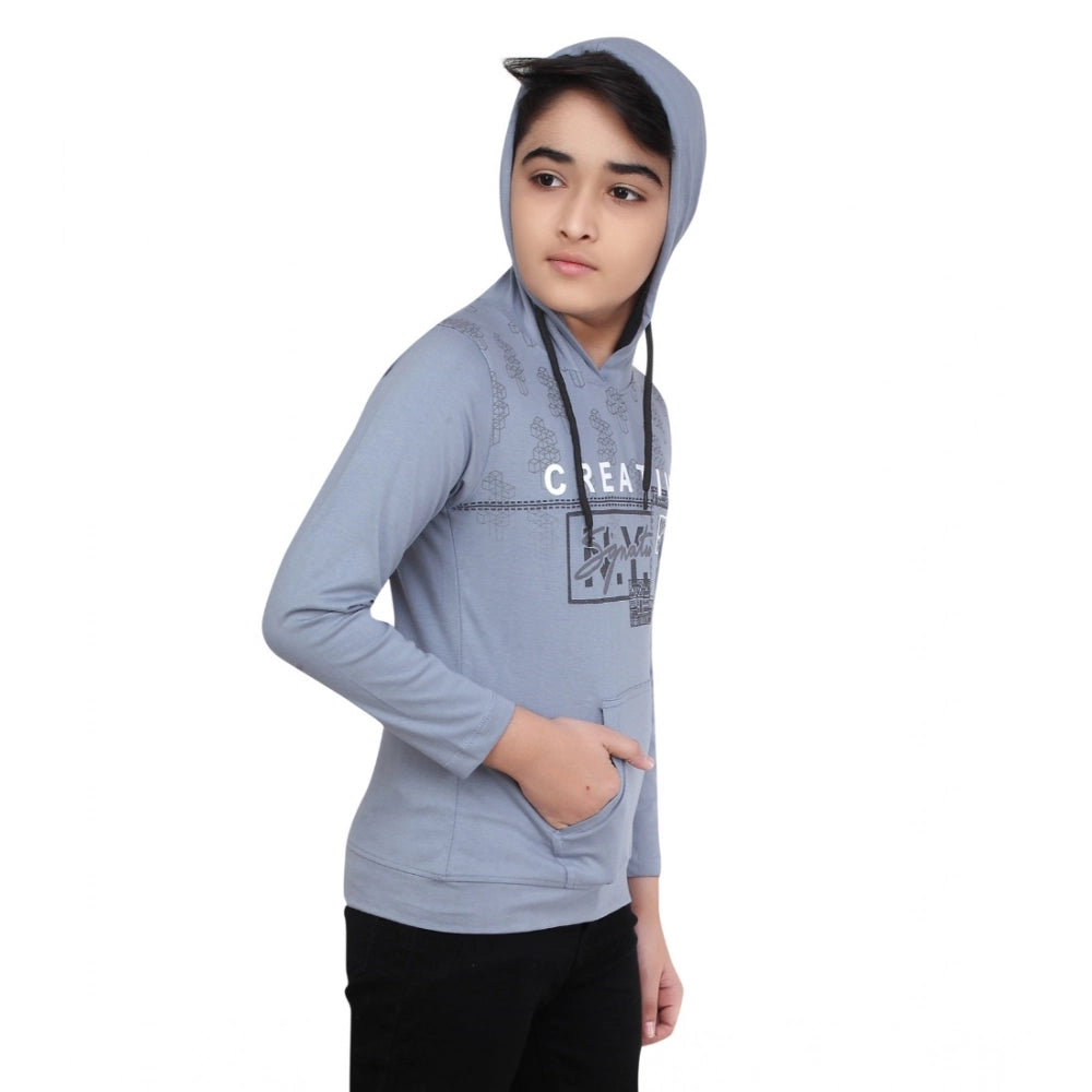 HamariDookan Boy's Cotton Printeded Hooded Neck Hoodies (Steel Blue)