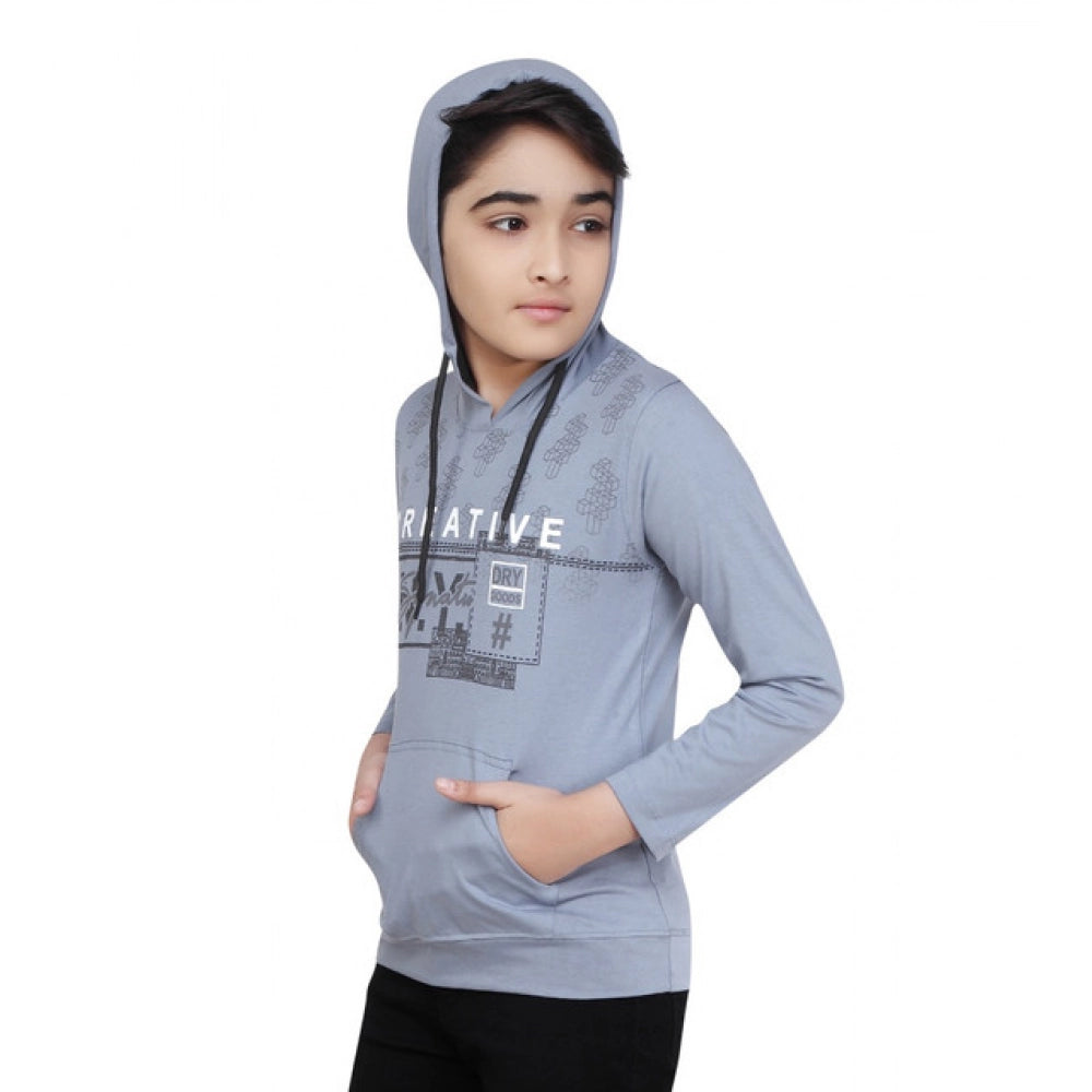 HamariDookan Boy's Cotton Printeded Hooded Neck Hoodies (Steel Blue)