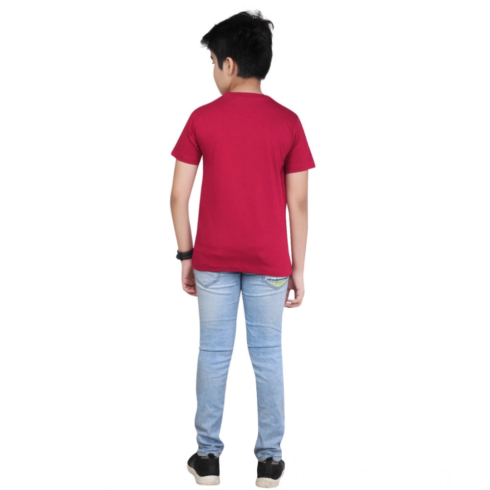 HamariDookan Boy's Cotton Grapic Printed Round Neck T-Shirt (Marron)