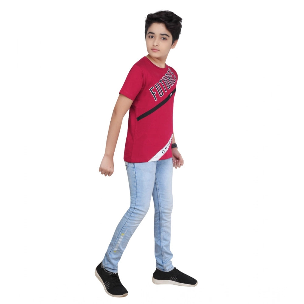 HamariDookan Boy's Cotton Grapic Printed Round Neck T-Shirt (Marron)