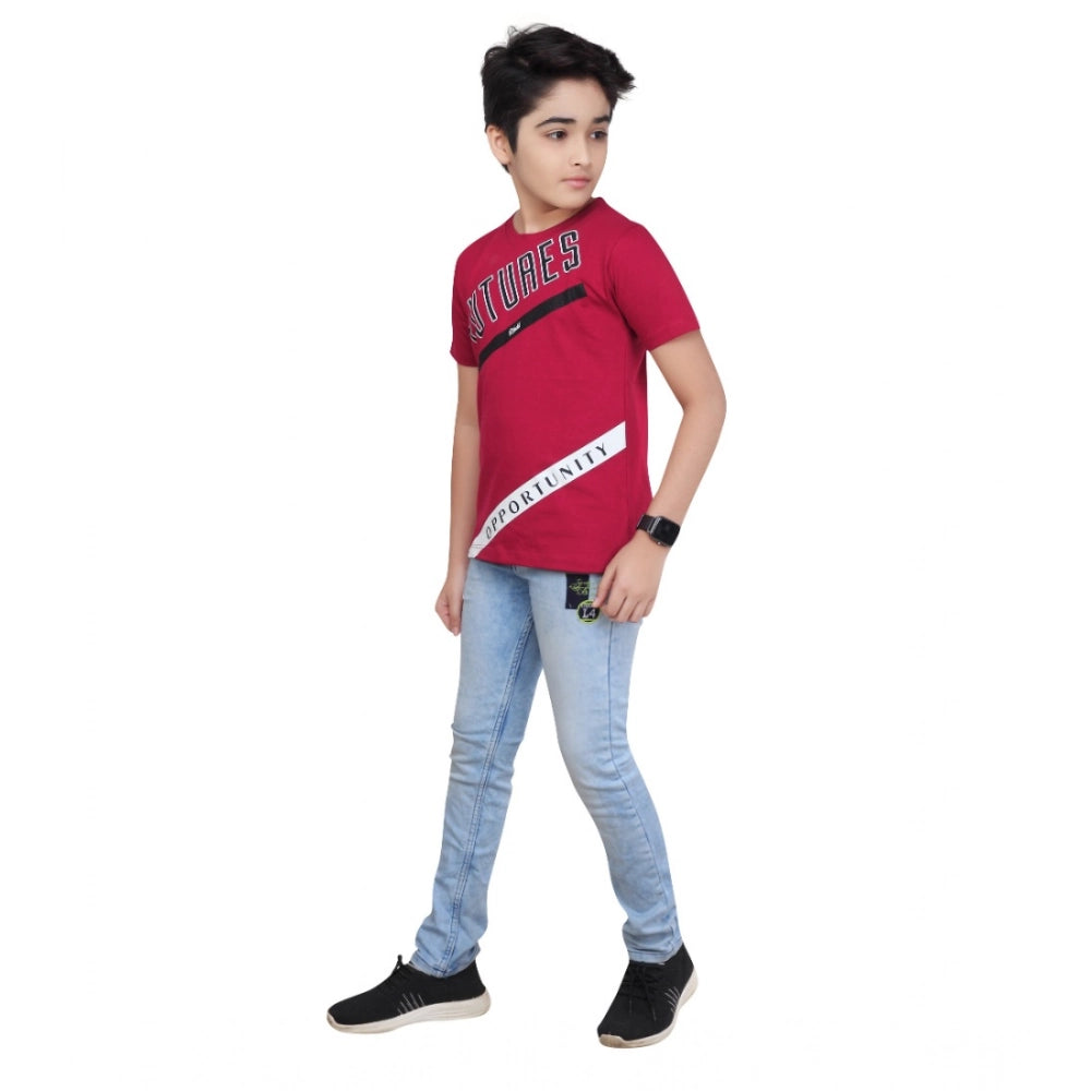 HamariDookan Boy's Cotton Grapic Printed Round Neck T-Shirt (Marron)