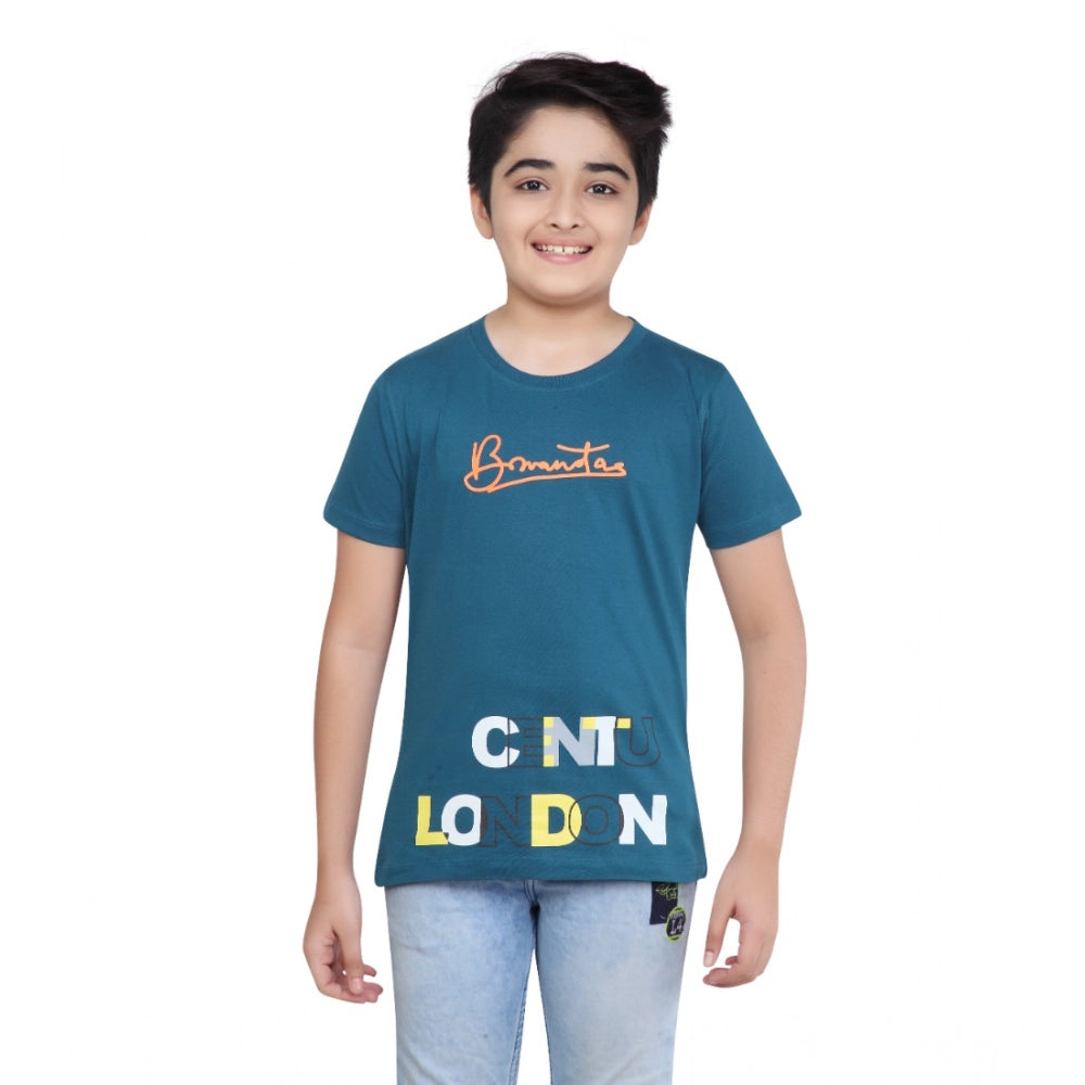 HamariDookan Boy's Cotton Grapic Printed Round Neck T-Shirt (Teal Green)