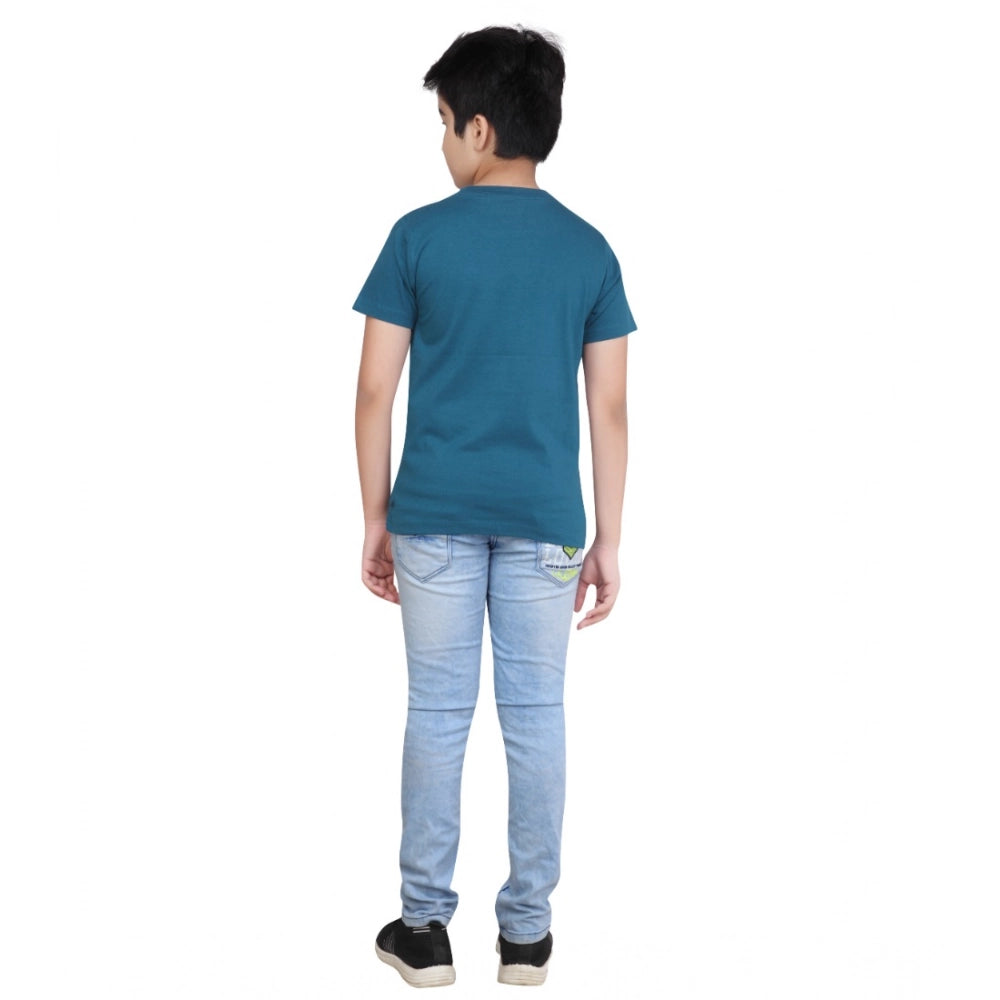 HamariDookan Boy's Cotton Grapic Printed Round Neck T-Shirt (Teal Green)