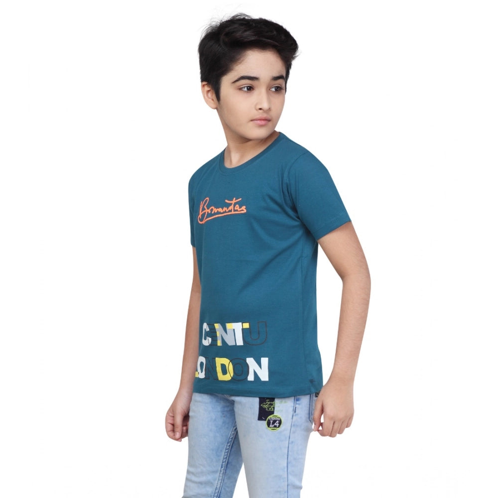 HamariDookan Boy's Cotton Grapic Printed Round Neck T-Shirt (Teal Green)