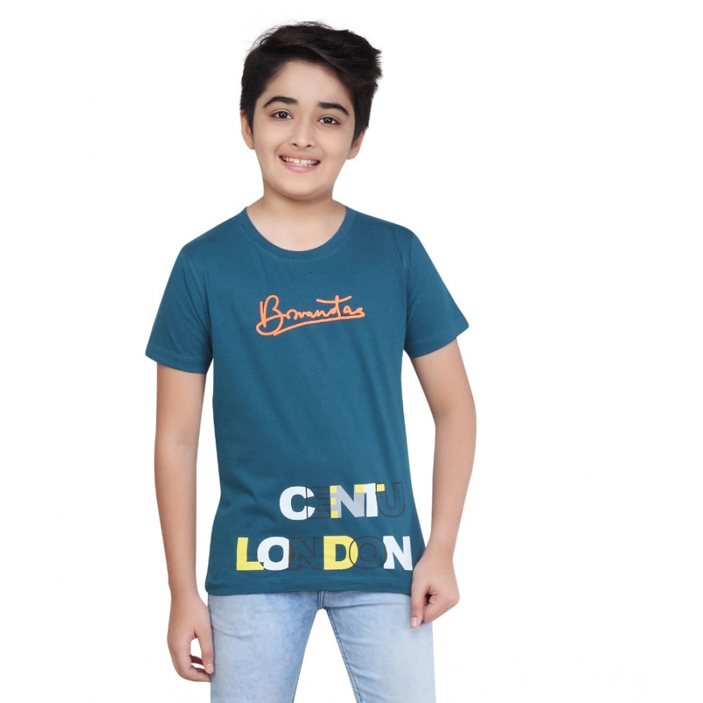HamariDookan Boy's Cotton Grapic Printed Round Neck T-Shirt (Teal Green)