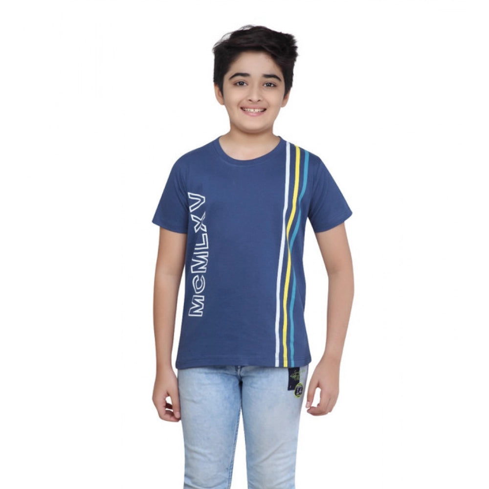 HamariDookan Boy's Cotton Grapic Printed Round Neck T-Shirt (Blue)