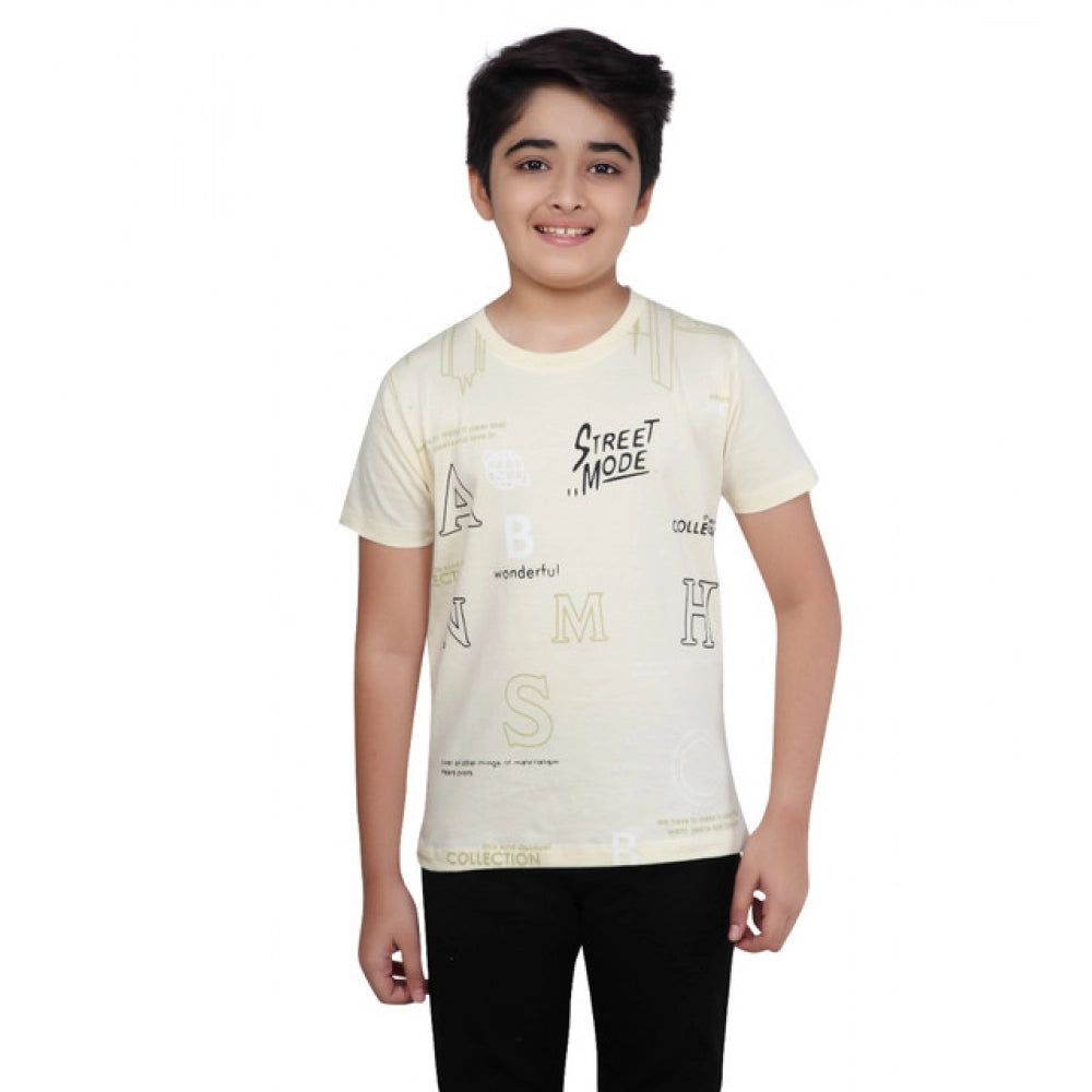 HamariDookan Boy's Cotton Grapic Printed Round Neck T-Shirt (Beige )