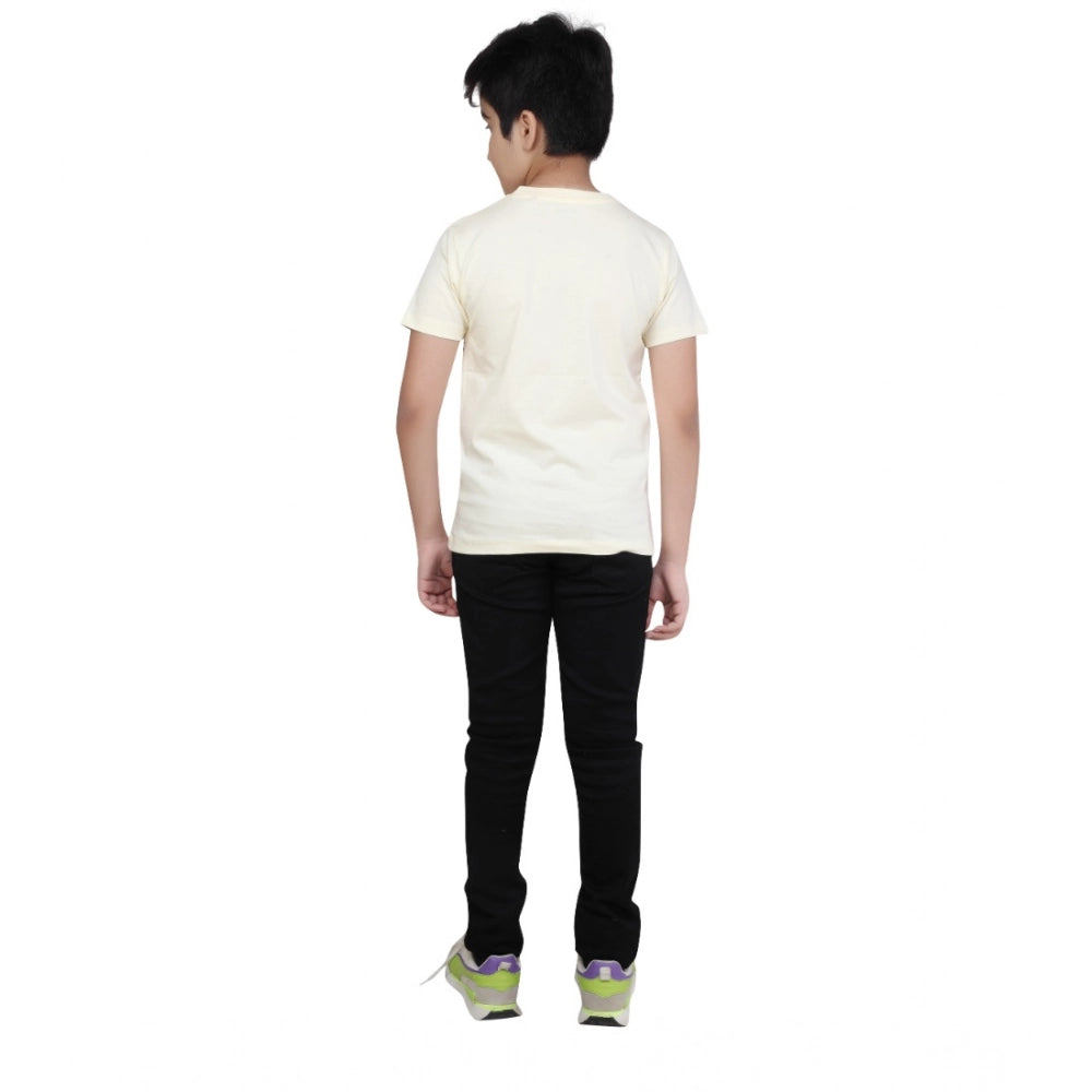 HamariDookan Boy's Cotton Grapic Printed Round Neck T-Shirt (Beige )