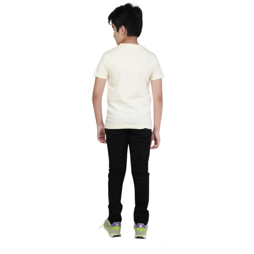 HamariDookan Boy's Cotton Grapic Printed Round Neck T-Shirt (Beige )
