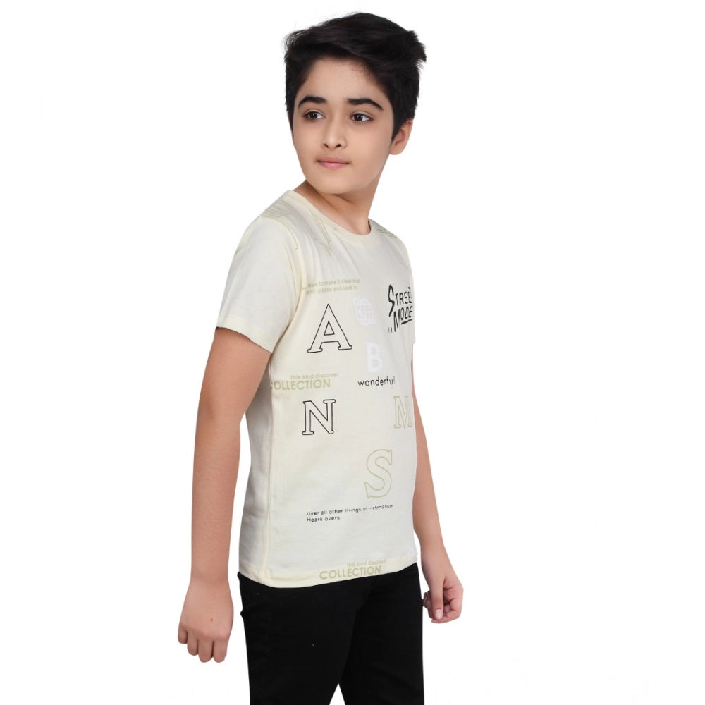 HamariDookan Boy's Cotton Grapic Printed Round Neck T-Shirt (Beige )