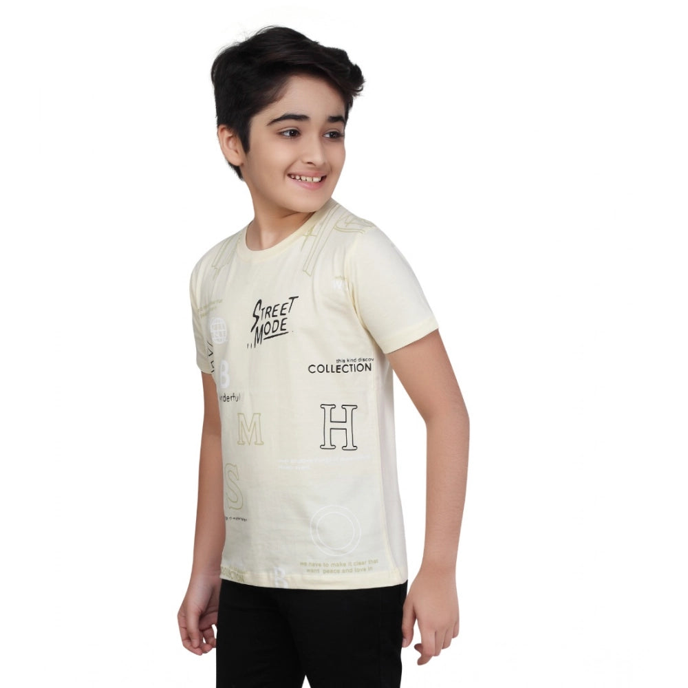 HamariDookan Boy's Cotton Grapic Printed Round Neck T-Shirt (Beige )